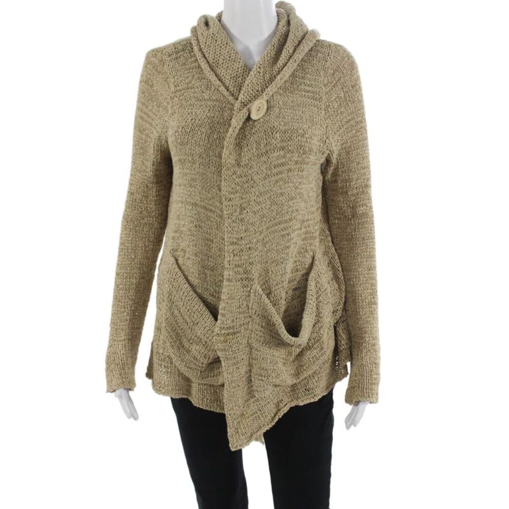 Casmari Womens Beige Cotton Blend Cardigan Button Long Sleeve Size 2
